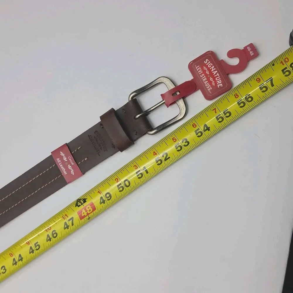 Levi Strauss Belt Brown Leather Men Sz 46-48 Casual Signature Silver Buckle NEW